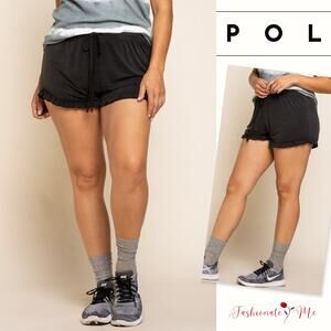 🌟POL Black Light Weight Drawstring Waist Ruffle Trim Detail Shorts | Size L